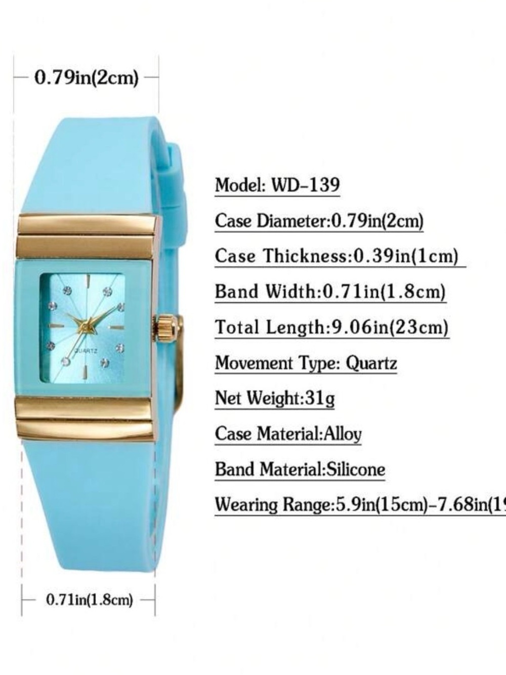 Elegant Aqua Watch with silicone band - Picture 6 of 10